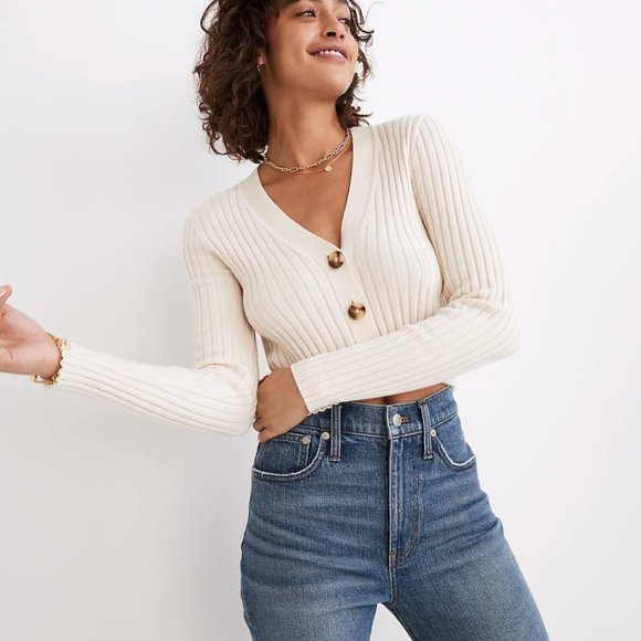 Madewell Brenville Crop Cardigan Sweater in Cream - Size Small (S) - Picture 1 of 5
